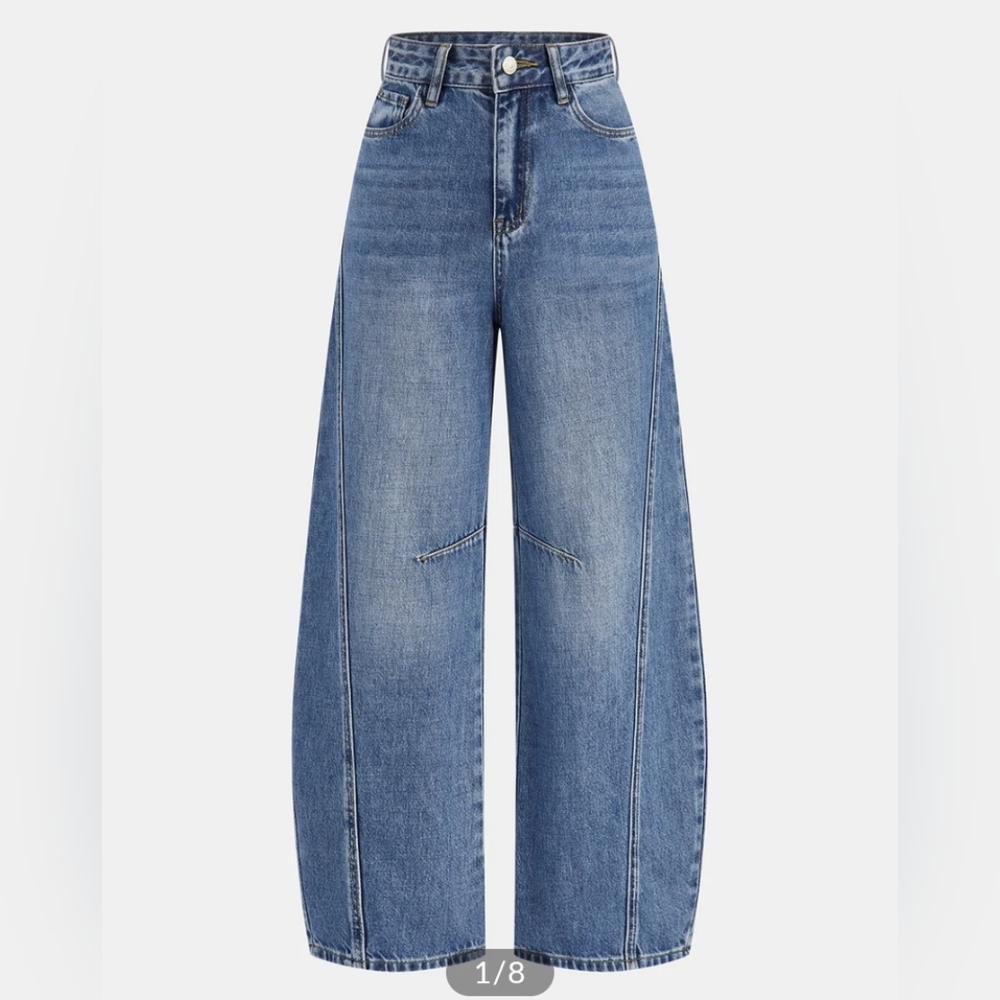 Commense Denim Curved-Leg  Barrel Jeans Large